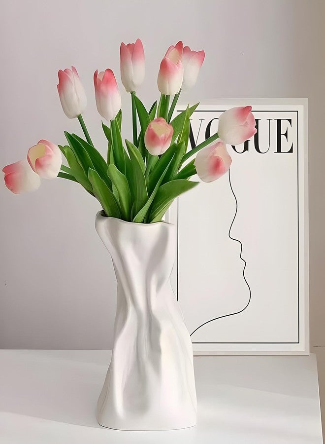 SIBRANT Paper Bag Vase for Flower, Unique Crinkle Design White Ceramic Vase, Flower Vase for Aesthetic Home Decor, Wedding Dinner Table Party Christmas Decorative - Image 1